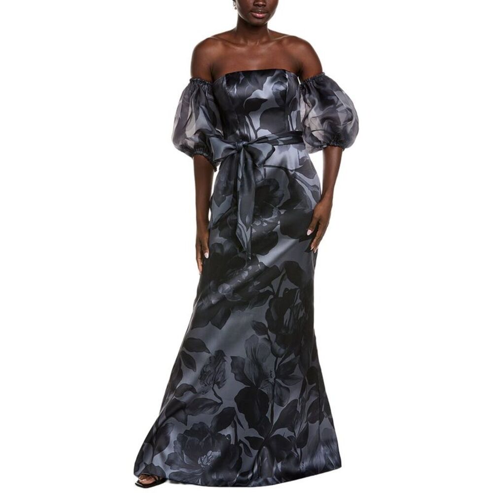 Rene Ruiz Womens  Printed Mikado Gown, Gray